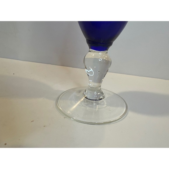 Vintage Tall Cobalt Blue Glass Vase Trumpet Neck Clear Pedestal Base - Picture 2 of 5